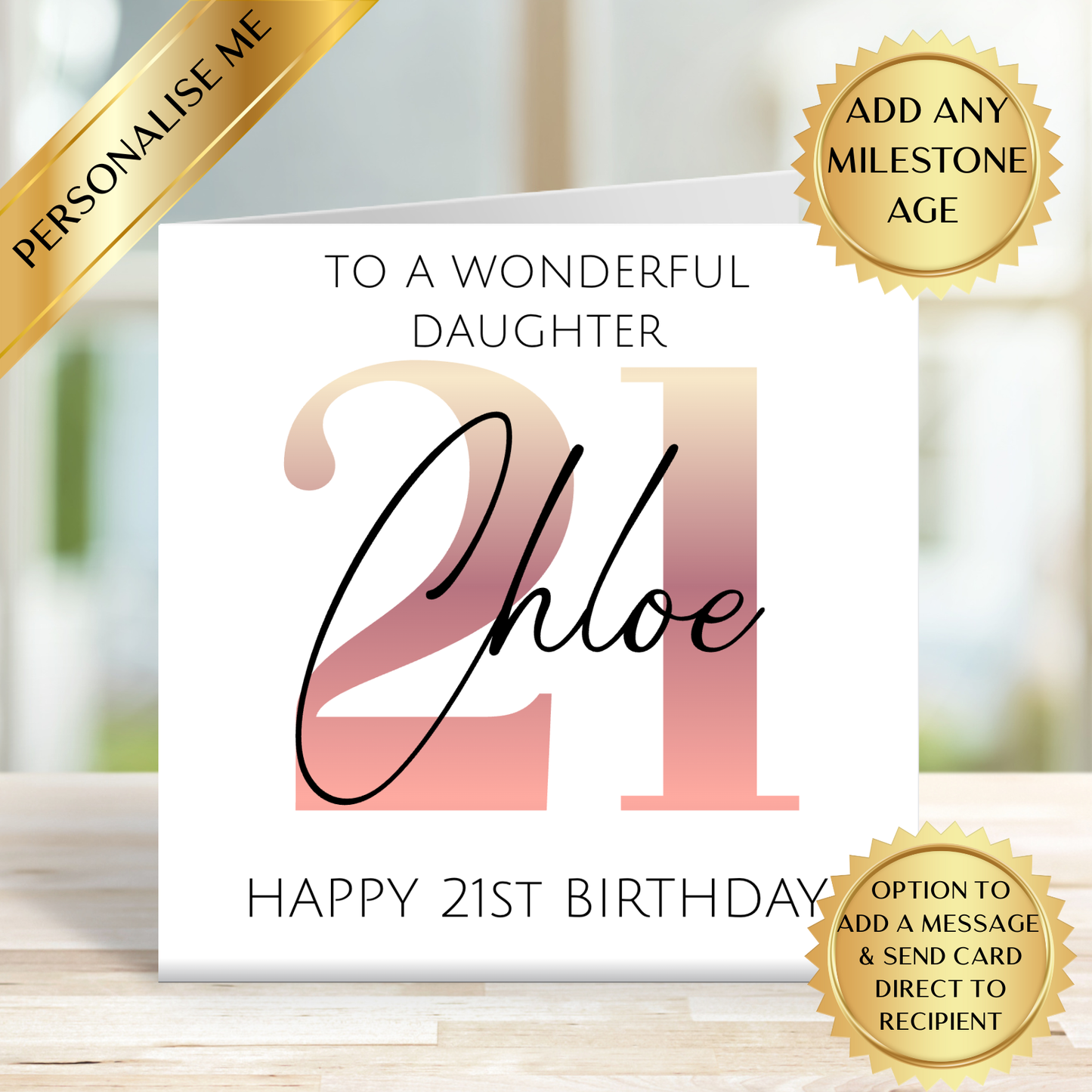 Personalised Milestone Birthday Card | Custom Name & Any Age Milestone Card | Rose Gold Birthday Card for Her | Personalised Birthday Card