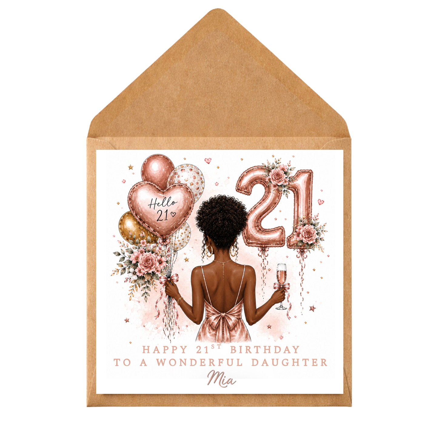 Personalised 21st Birthday Card for her | Happy 21st Birthday Daughter Card | Custom Name 21st Card | Rose Gold Birthday Card | Girls 21st