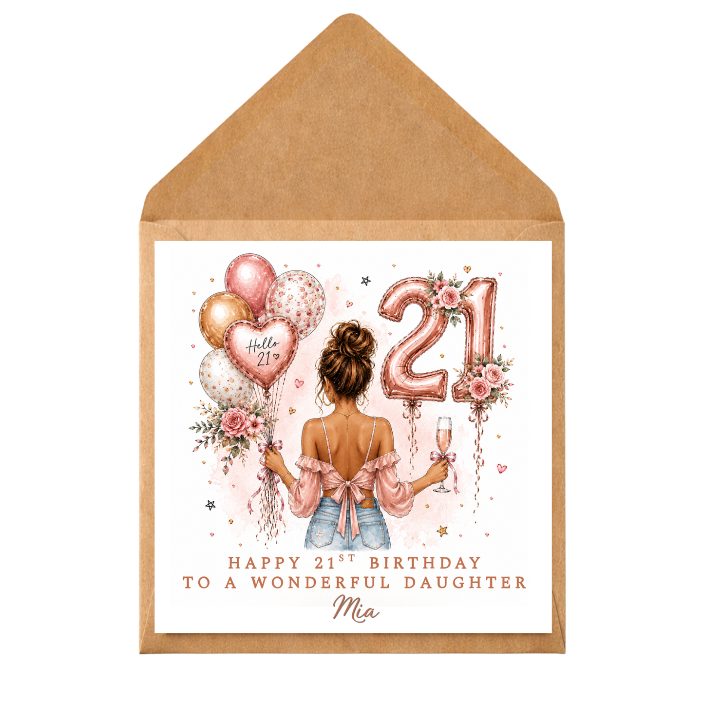 Personalised 21st Birthday Card for her | Happy 21st Birthday Daughter Card | Custom Name 21st Card | Rose Gold Birthday Card | Girls 21st