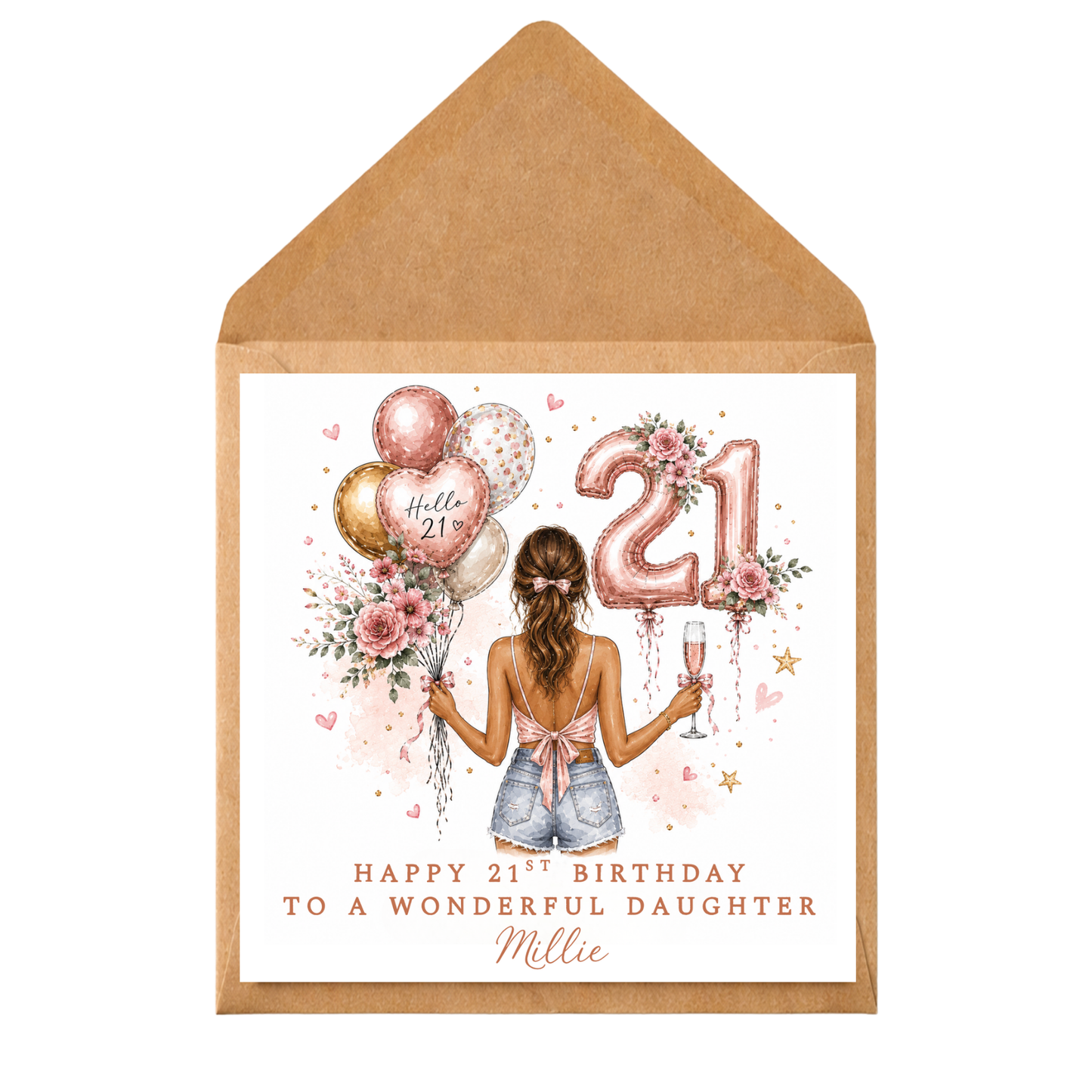 Personalised 21st Birthday Card for her | Happy 21st Birthday Daughter Card | Custom Name 21st Card | Rose Gold Birthday Card | Girls 21st