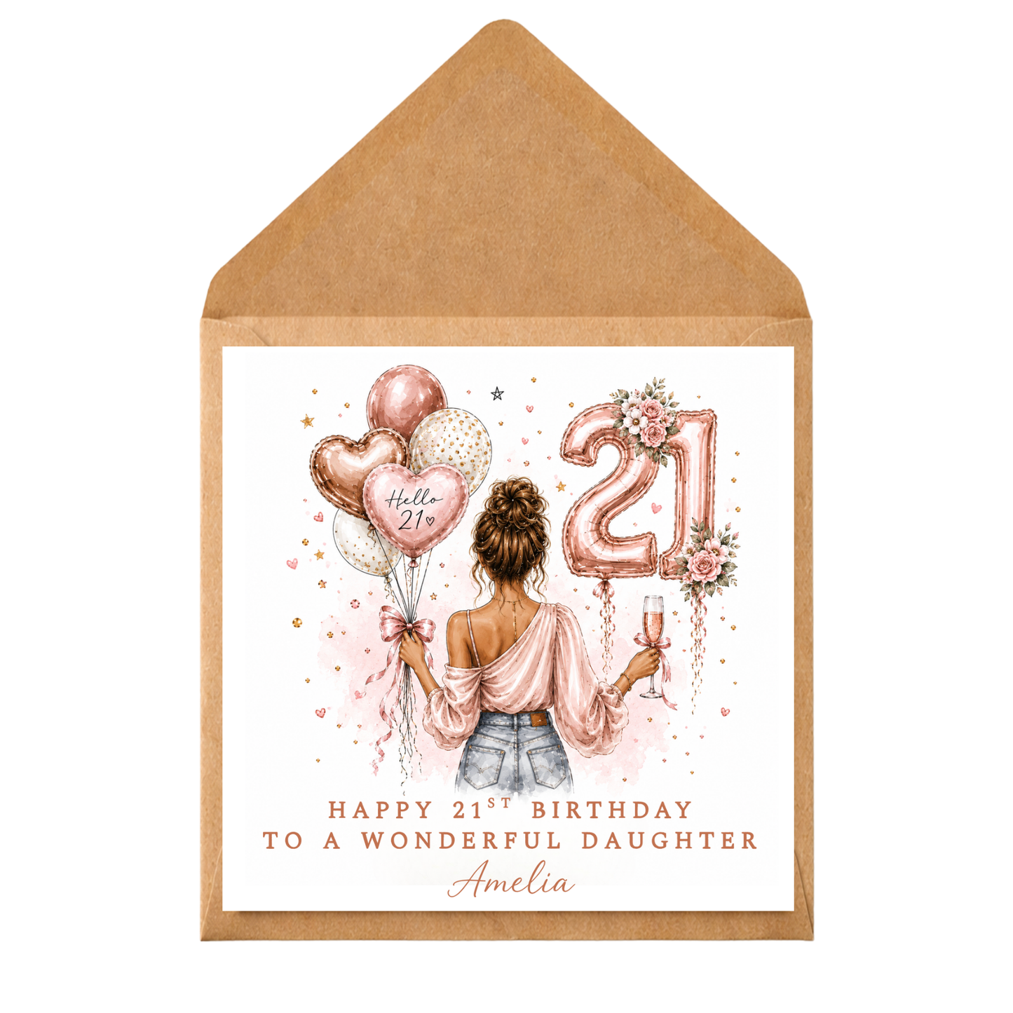 Personalised 21st Birthday Card for her | Happy 21st Birthday Daughter Card | Custom Name 21st Card | Rose Gold Birthday Card | Girls 21st