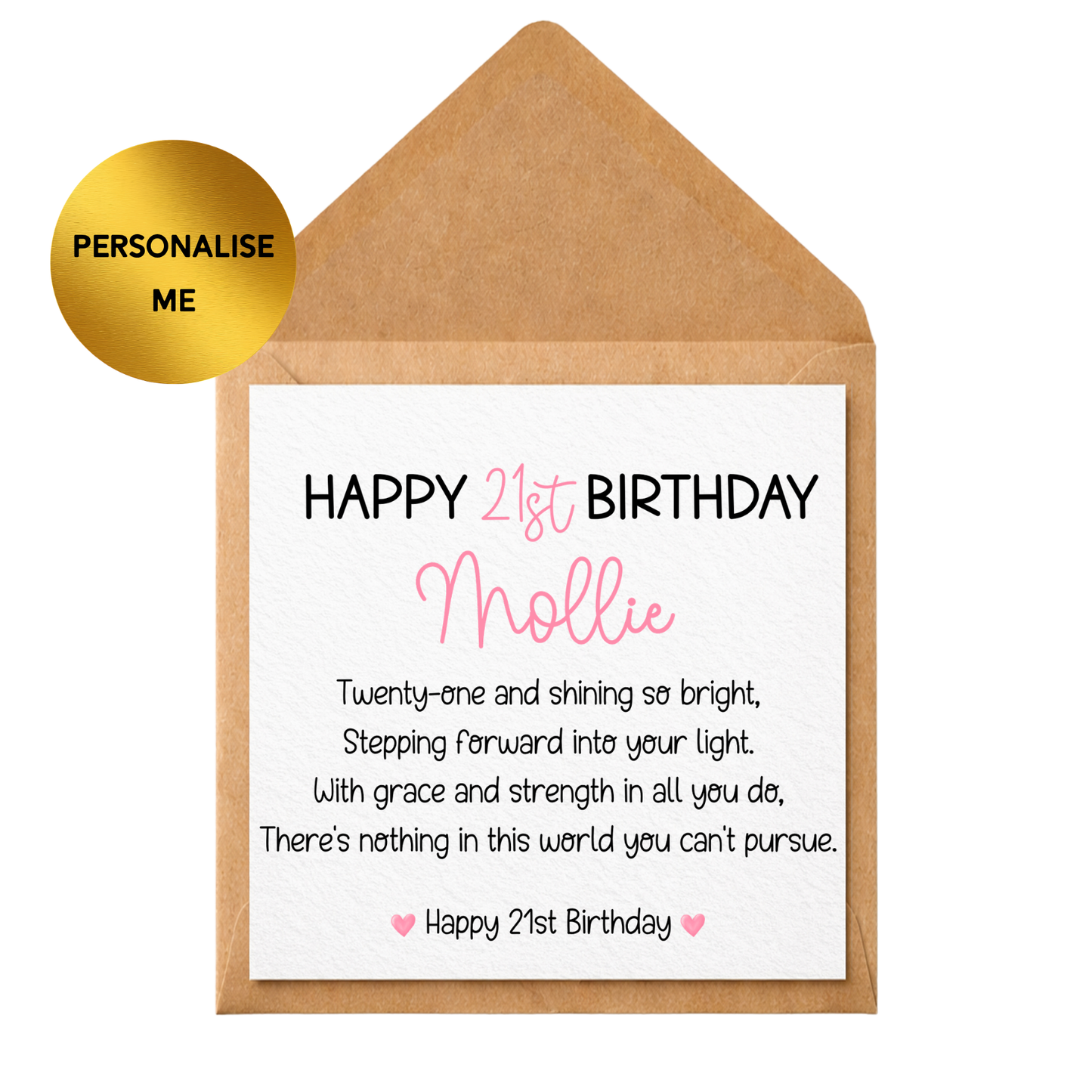 Personalised 21st Birthday Card, 21st Birthday Card for Her, Custom Name Birthday Card, Daughter Friend Sister 21st Card, Keepsake 21st Gift