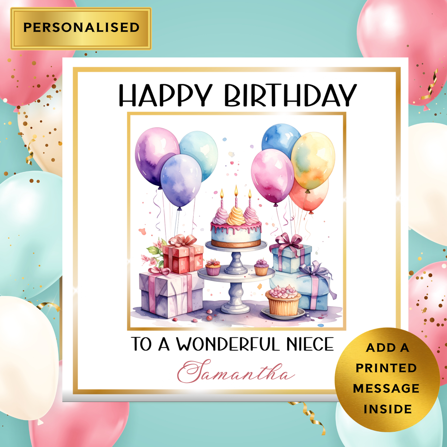 Personalised Birthday Card for Any Relative or Friend | Custom Name | Any Relationship | Beautiful Watercolour Design