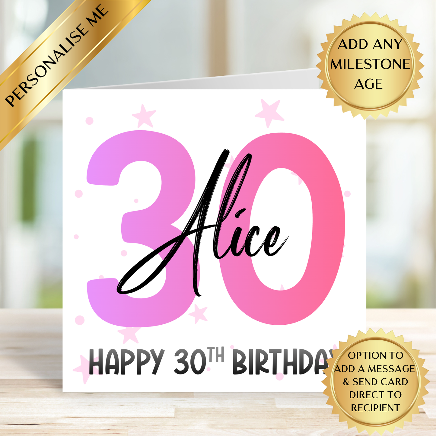 Personalised Milestone Birthday Card | Custom Name & Any Age Milestone Card | Pink Birthday Card for Her | Personalised Birthday Card