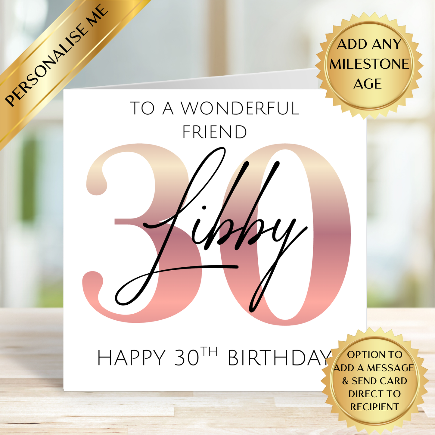 Personalised Milestone Birthday Card | Custom Name & Any Age Milestone Card | Rose Gold Birthday Card for Her | Personalised Birthday Card
