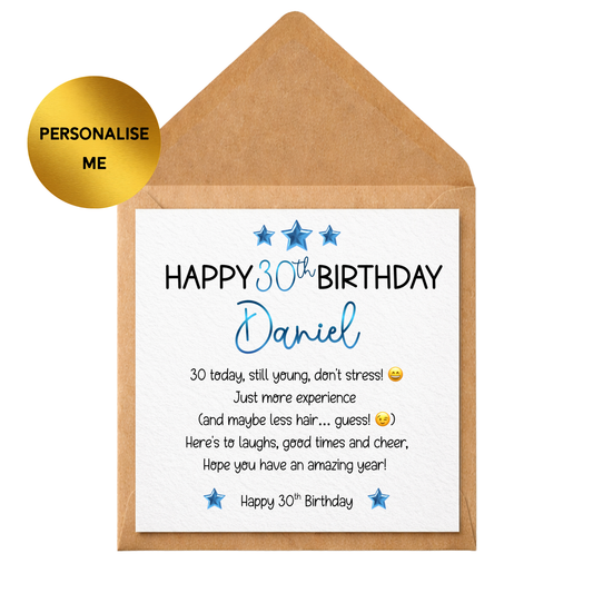 Personalised 30th Birthday Card for Him | Funny 30th Birthday Card | Custom Name Card | 30th Birthday Card Male | Husband Boyfriend Friend