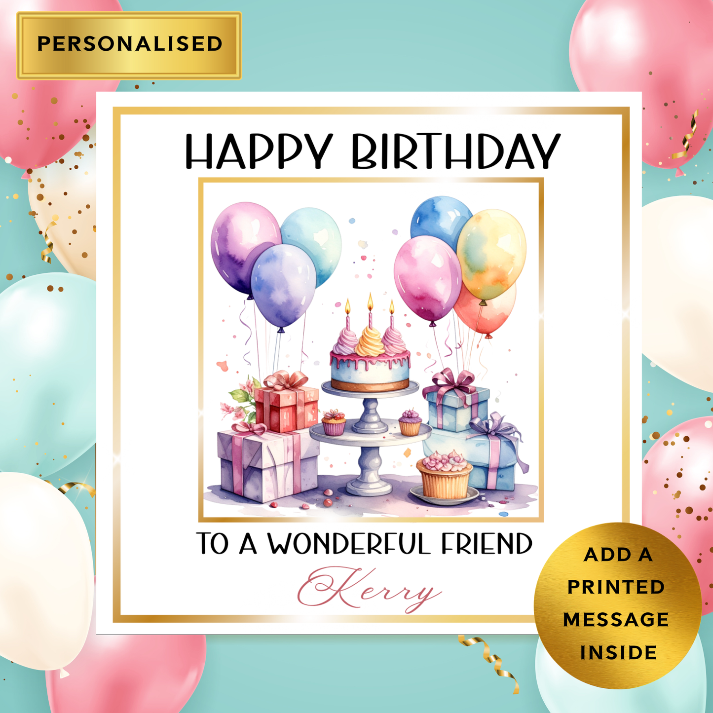 Personalised Birthday Card for Any Relative or Friend | Custom Name | Any Relationship | Beautiful Watercolour Design