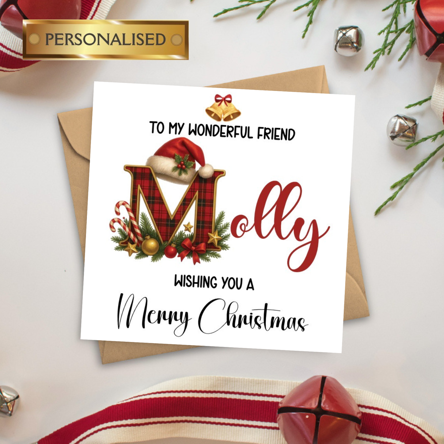 Personalised Christmas Card: Festive Name Card for Friends and Family | Personalised Christmas Card with Custom Name Initial Festive Card