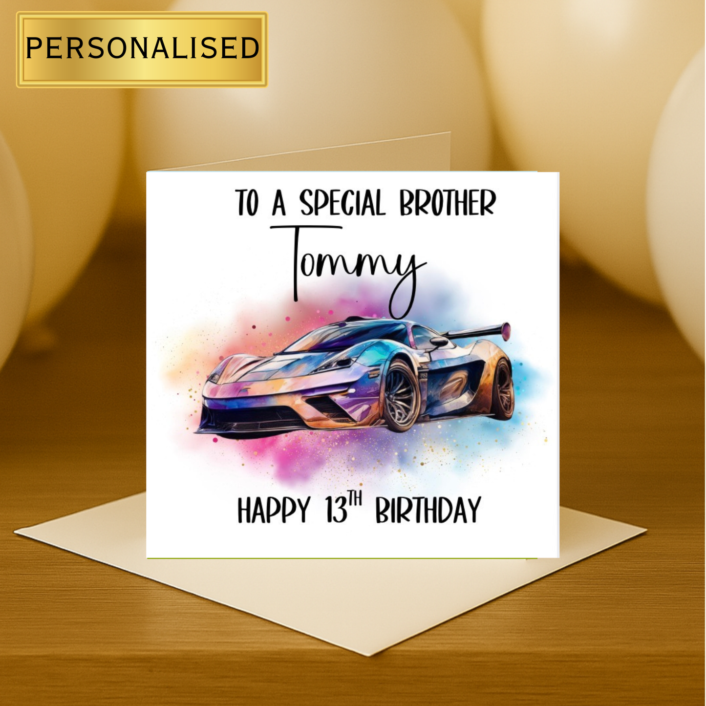 Personalised Supercar Birthday Card – Grandson / Any Name & Age – Boys Birthday Card