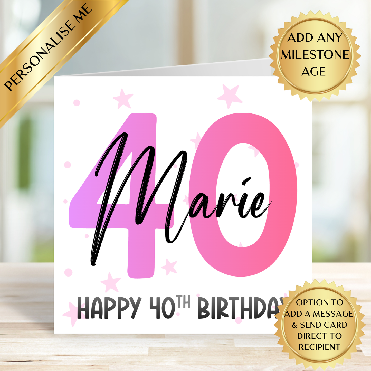 Personalised Milestone Birthday Card | Custom Name & Any Age Milestone Card | Pink Birthday Card for Her | Personalised Birthday Card