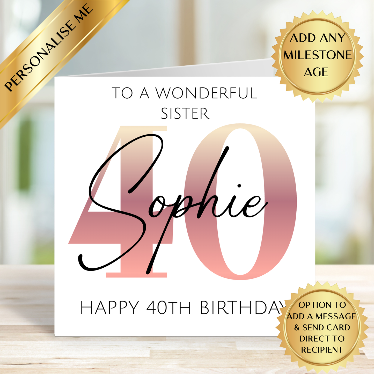 Personalised Milestone Birthday Card | Custom Name & Any Age Milestone Card | Rose Gold Birthday Card for Her | Personalised Birthday Card