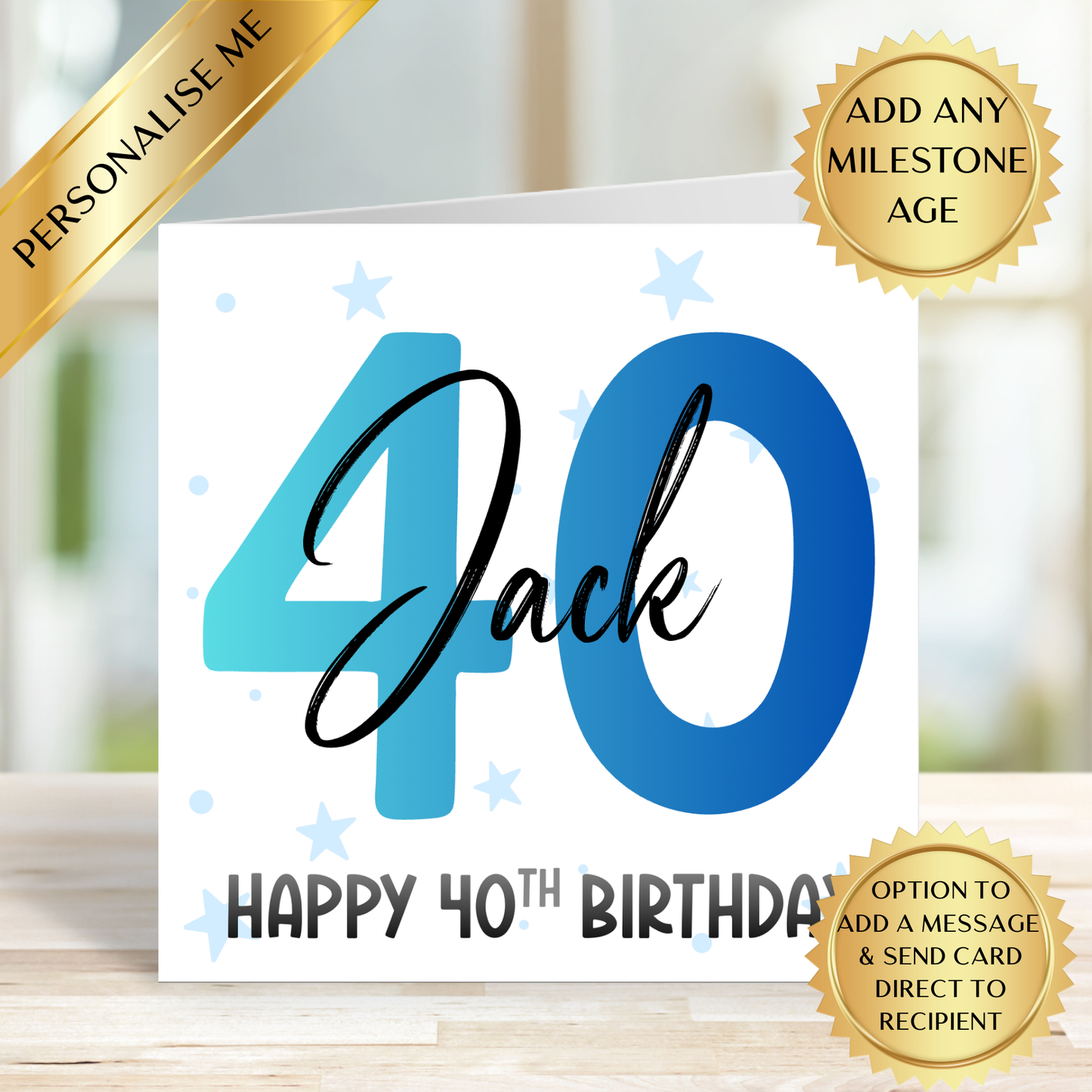 Personalised Milestone Birthday Card for Him | Any Age Custom Name | Modern Blue 18th 21st 30th 40th 50th 60th 70th 80th Birthday Card