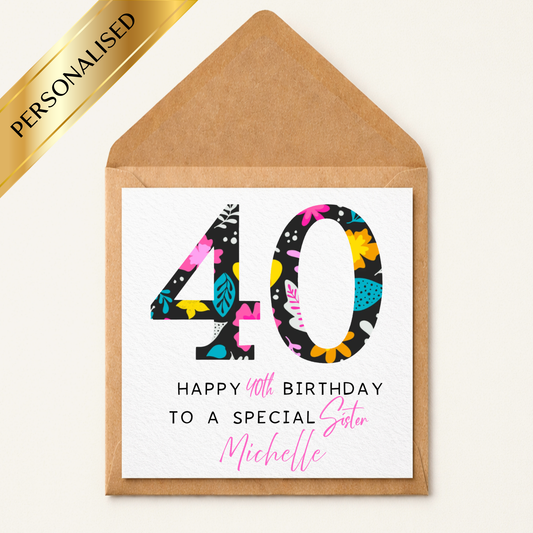 Personalised Floral 40th Birthday Card, Custom Age Flower Design