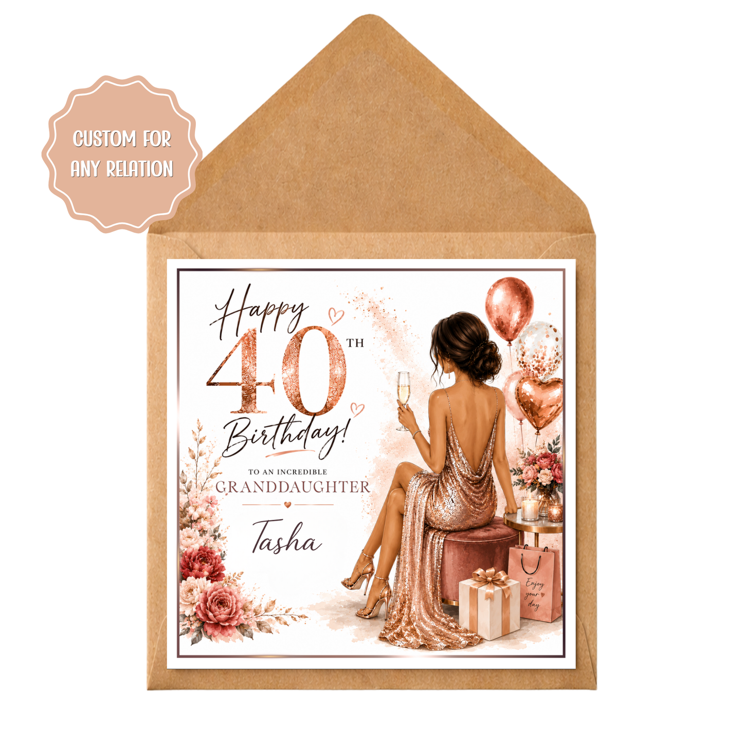 Personalised 40th Birthday Card any relation | Luxury Rose Gold 40th Birthday Card | Custom Name | Any Relation | Milestone Birthday Card