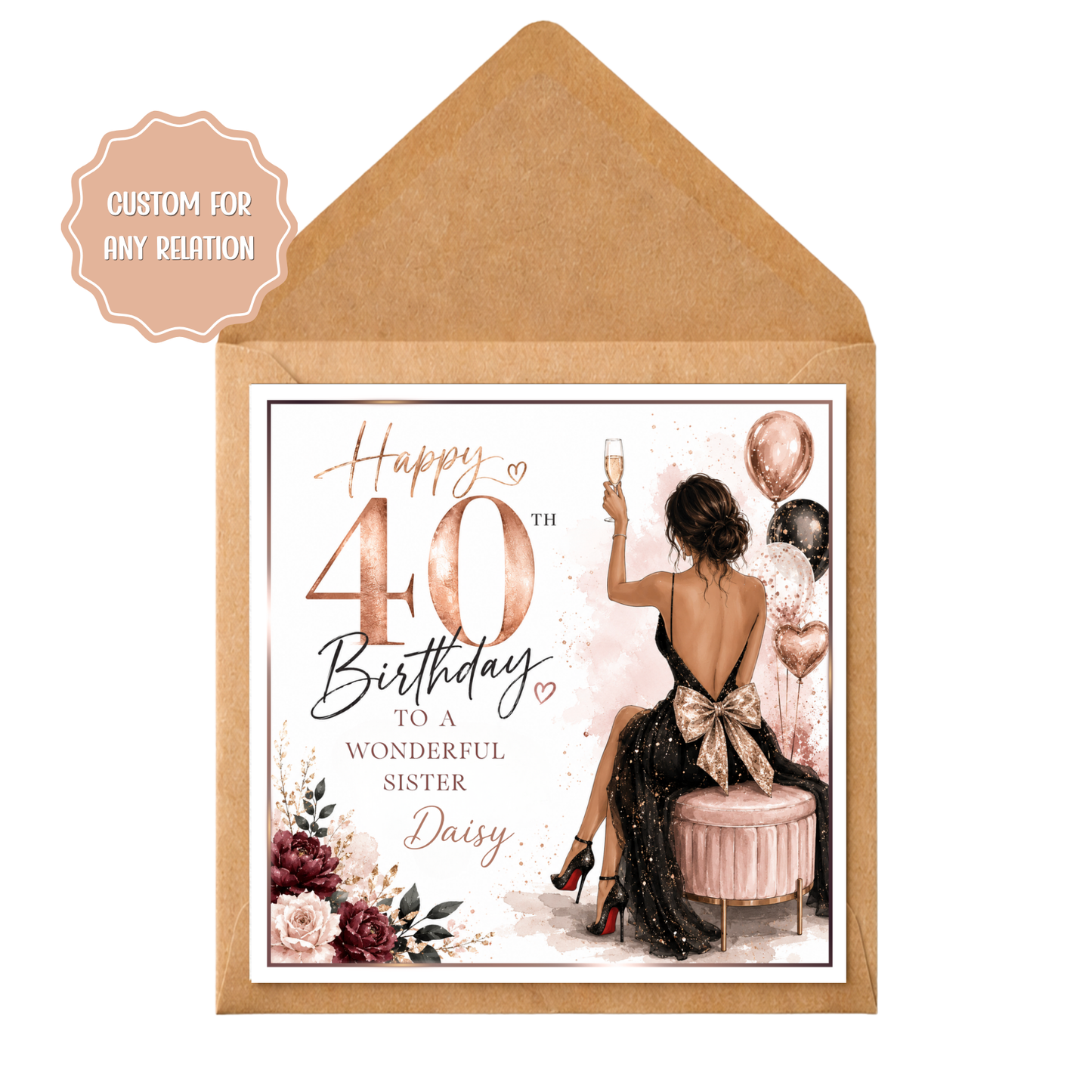 Personalised 40th Birthday Card any relation | Luxury Rose Gold 40th Birthday Card | Custom Name | Any Relation | Milestone Birthday Card