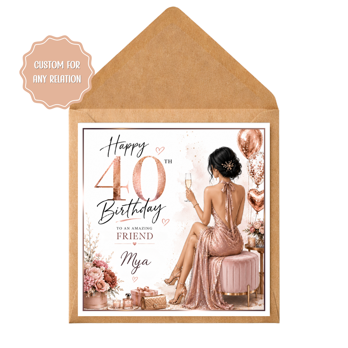 Personalised 40th Birthday Card any relation | Luxury Rose Gold 40th Birthday Card | Custom Name | Any Relation | Milestone Birthday Card
