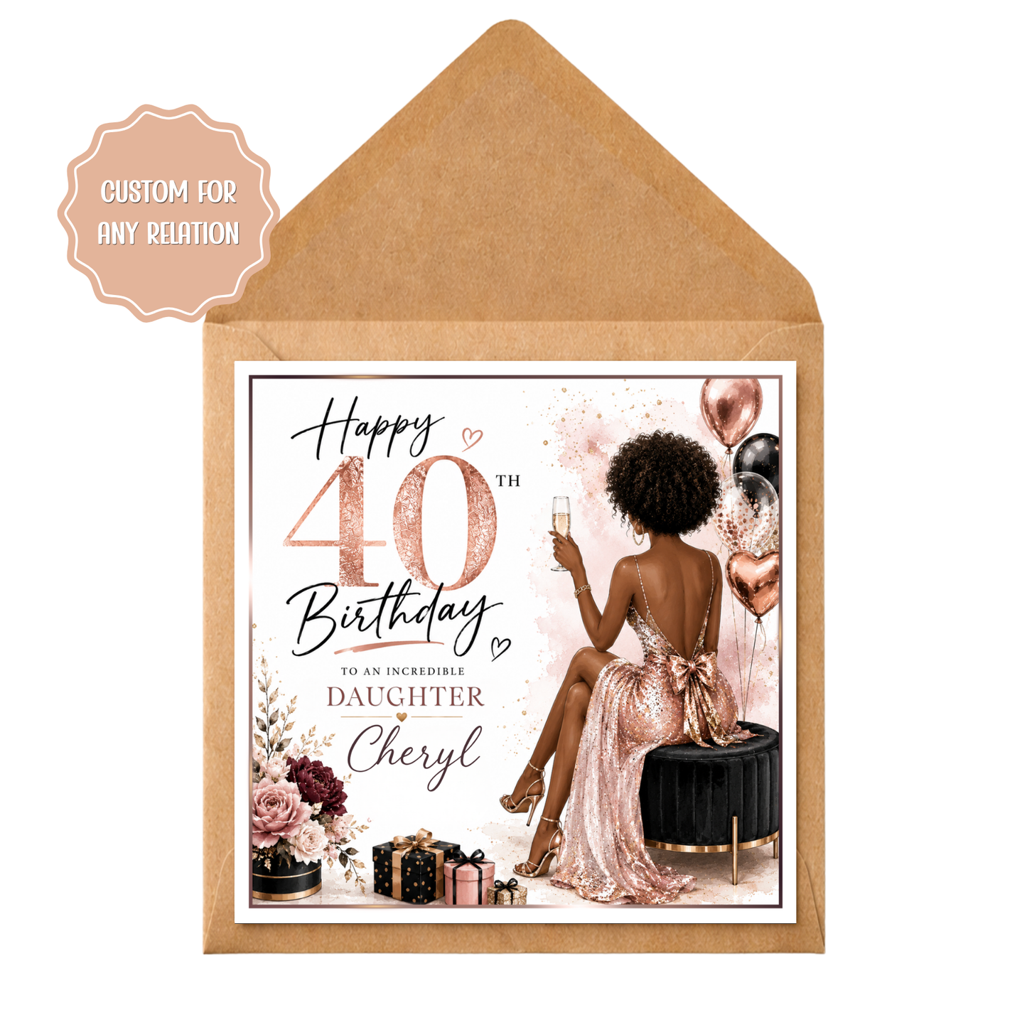Personalised 40th Birthday Card any relation | Luxury Rose Gold 40th Birthday Card | Custom Name | Any Relation | Milestone Birthday Card