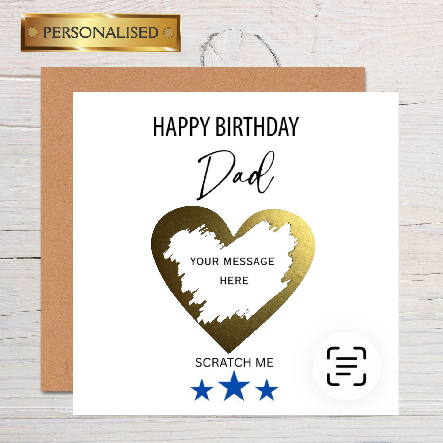 Personalised Scratch to Reveal Birthday Card for Dad | Custom Message Under Gold Heart | Fun Surprise Scratch Off Card for Him