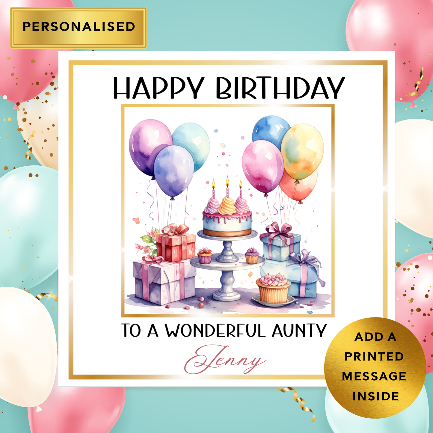 Personalised Birthday Card for Any Relative or Friend | Custom Name | Any Relationship | Beautiful Watercolour Design