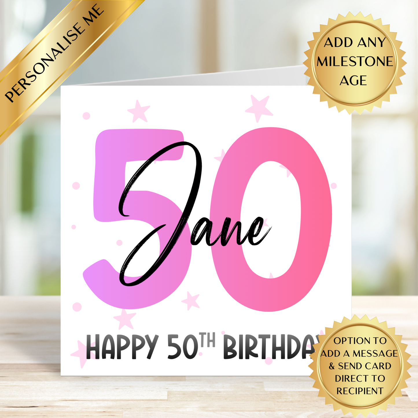 Personalised Milestone Birthday Card | Custom Name & Any Age Milestone Card | Pink Birthday Card for Her | Personalised Birthday Card