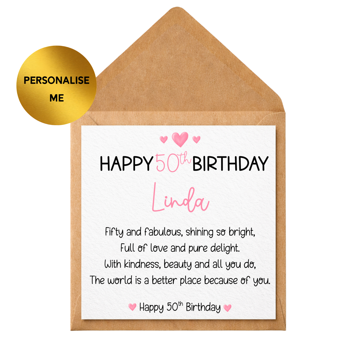 Personalised 50th Birthday Card for Her | Custom Name 50th Birthday Card | Pink Elegant Milestone Birthday Card | Fifty & Fabulous Card