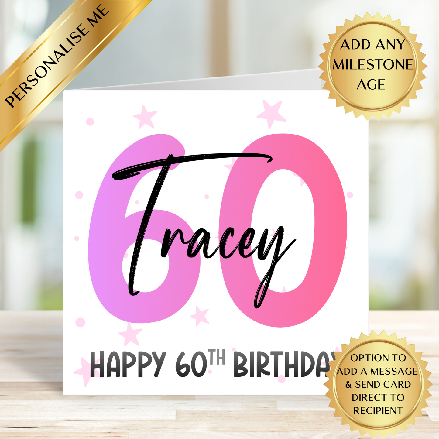 Personalised Milestone Birthday Card | Custom Name & Any Age Milestone Card | Pink Birthday Card for Her | Personalised Birthday Card