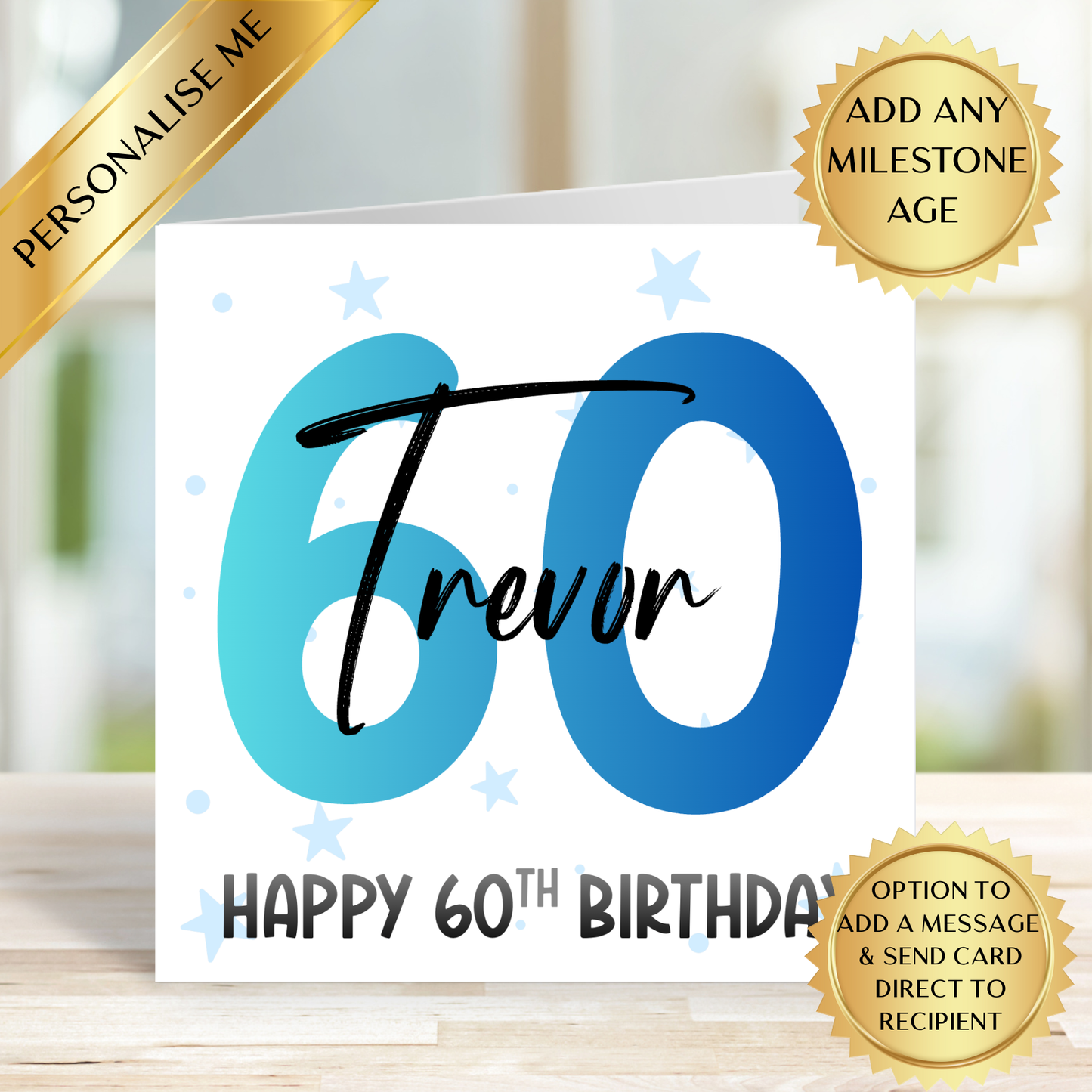 Personalised Milestone Birthday Card for Him | Any Age Custom Name | Modern Blue 18th 21st 30th 40th 50th 60th 70th 80th Birthday Card