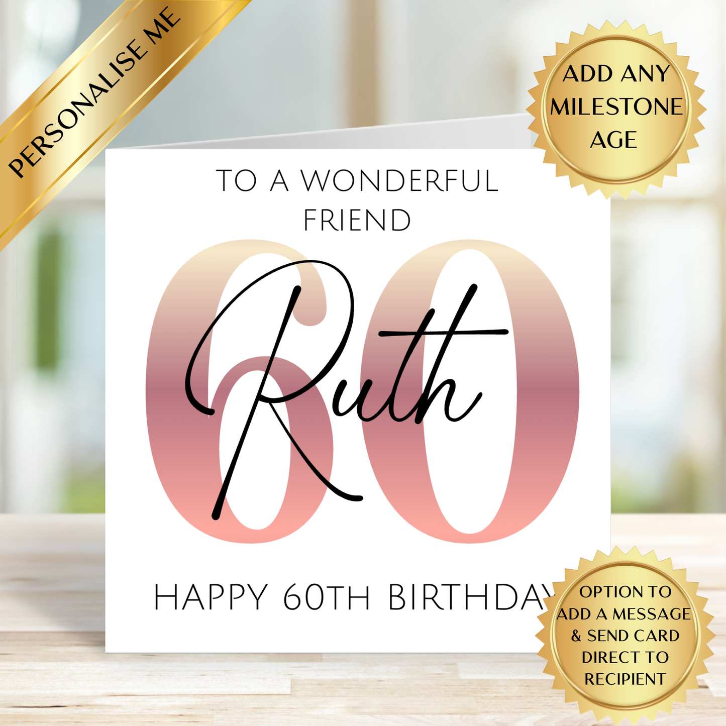Personalised Milestone Birthday Card | Custom Name & Any Age Milestone Card | Rose Gold Birthday Card for Her | Personalised Birthday Card