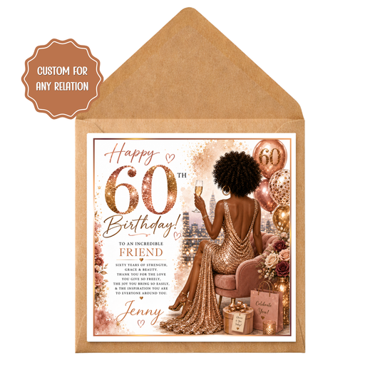 Personalised 60th Birthday Card for her | Custom 60th Birthday Card for Her | Luxury Rose Gold Birthday Card | Any Relation | Ladies 60th