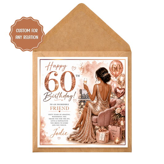 Personalised 60th Birthday Card for her | Custom 60th Birthday Card for Her | Luxury Rose Gold Birthday Card | Any Relation | Ladies 60th