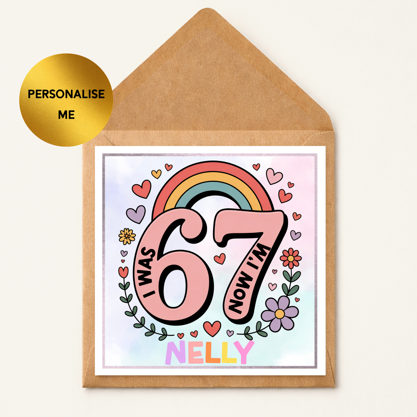 Personalised 6 7 Birthday Card, Rainbow Birthday Card Any Age, Custom Name Birthday Card, Colourful Birthday Card,