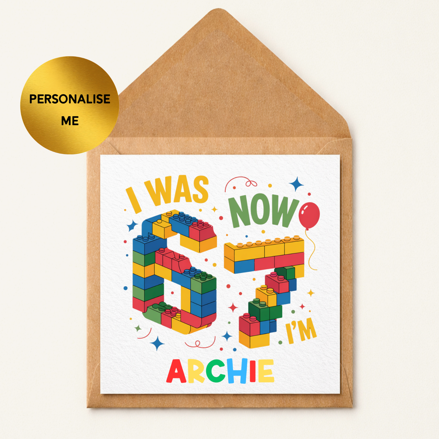 Personalised Lego Style Birthday Card for Kids | Custom Age & Name Birthday Card | Boys Birthday Card | Building Blocks Card | Any Age Child Card