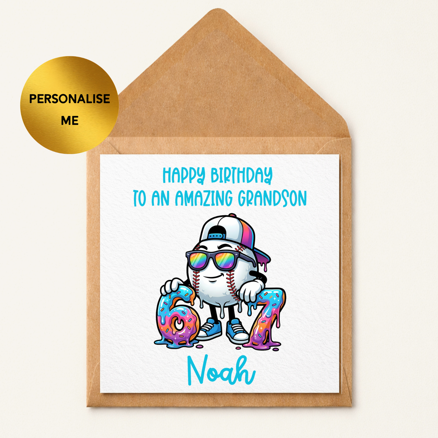 Personalised Grandson Birthday Card, Grandson Age Card, Cool Baseball Birthday Card Boy, Custom Name Grandson Card, Sports Birthday Card
