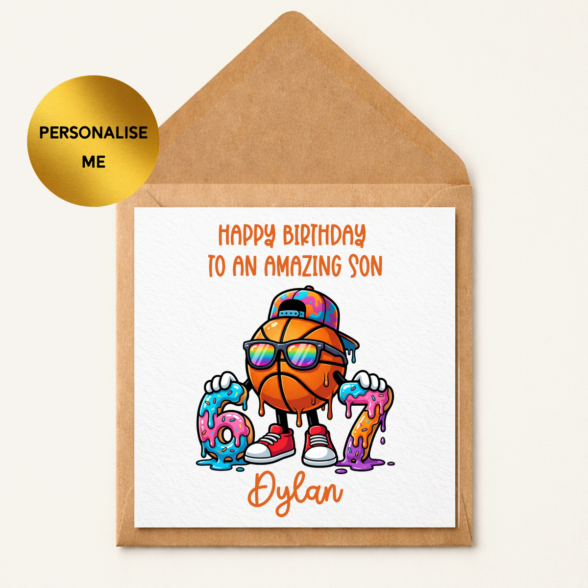 Personalised Son Birthday Card, Basketball Birthday Card Boy, Cool Teen Birthday Card, Any Age Son Card, Custom Name Birthday Card, Sport Card