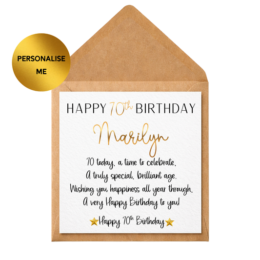 Personalised 70th Birthday Card | Custom Name 70th Card | Elegant Milestone Birthday Card | 70th Birthday Card for Her Him | Special Age