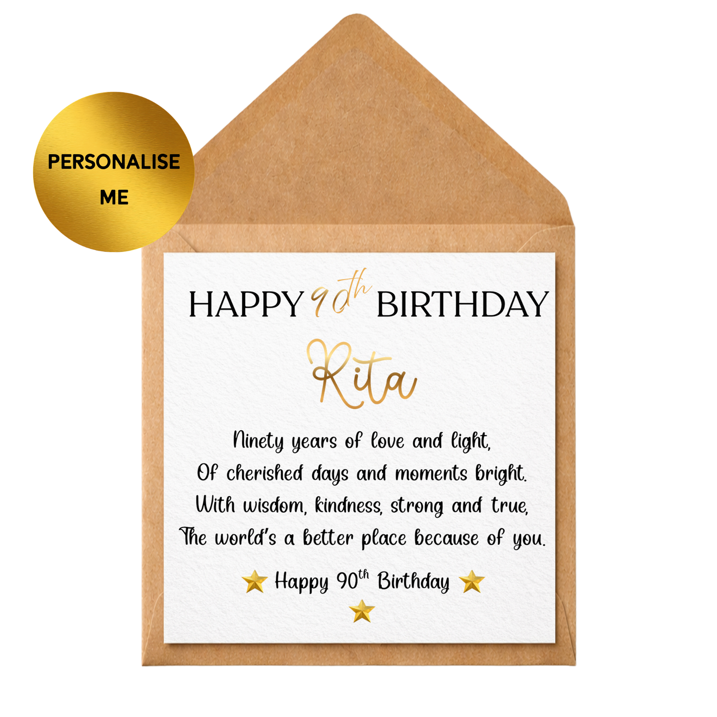 Personalised 90th Birthday Card, Custom Name 90th Birthday Card, Happy 90th Card for Her Him, Elegant 90th Birthday Card, Mum Dad Friend