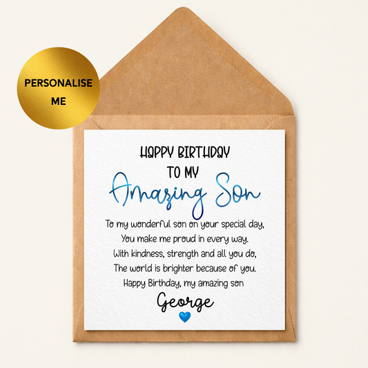Personalised Son Birthday Card | Amazing Son Birthday Card | Custom Name Son Card | Birthday Card for Son | Son Birthday Poem Card