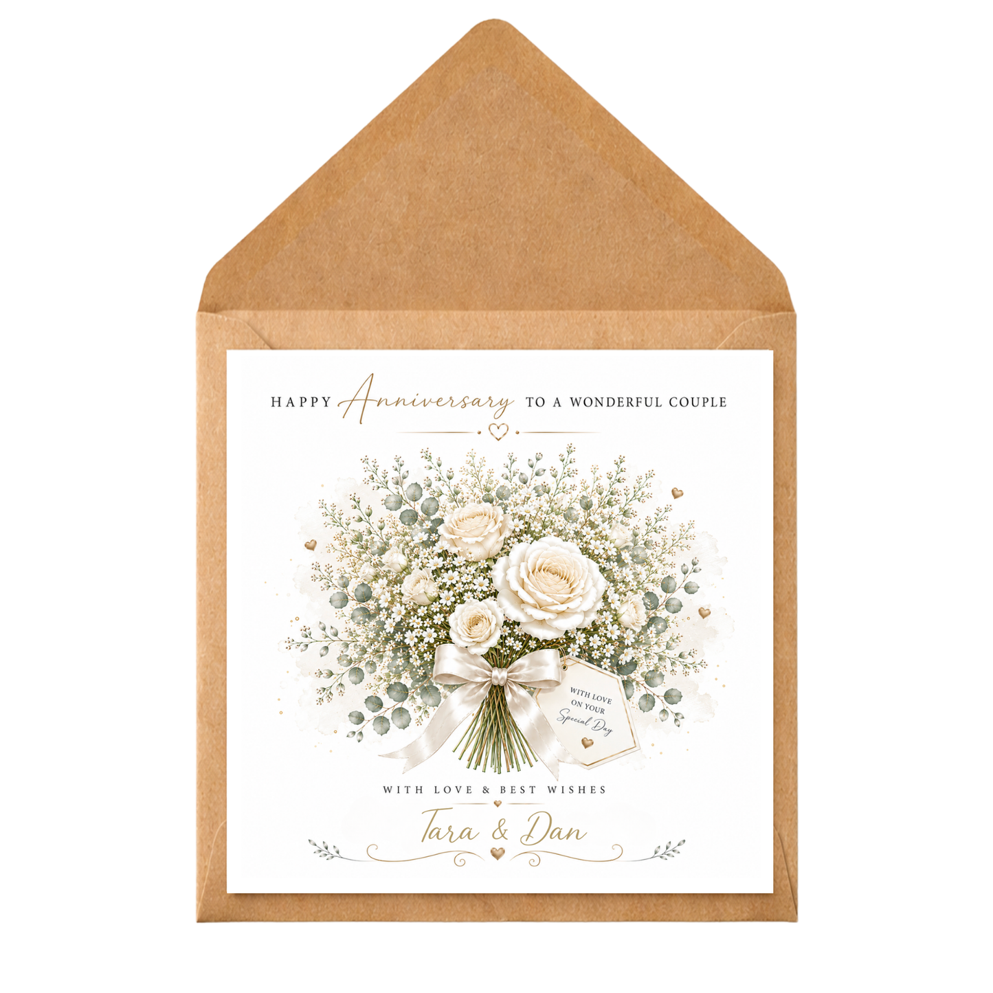 Personalised Anniversary Card, Wedding Anniversary Card, Custom Couple Card, Elegant Floral Anniversary Card, Personalised Names Card