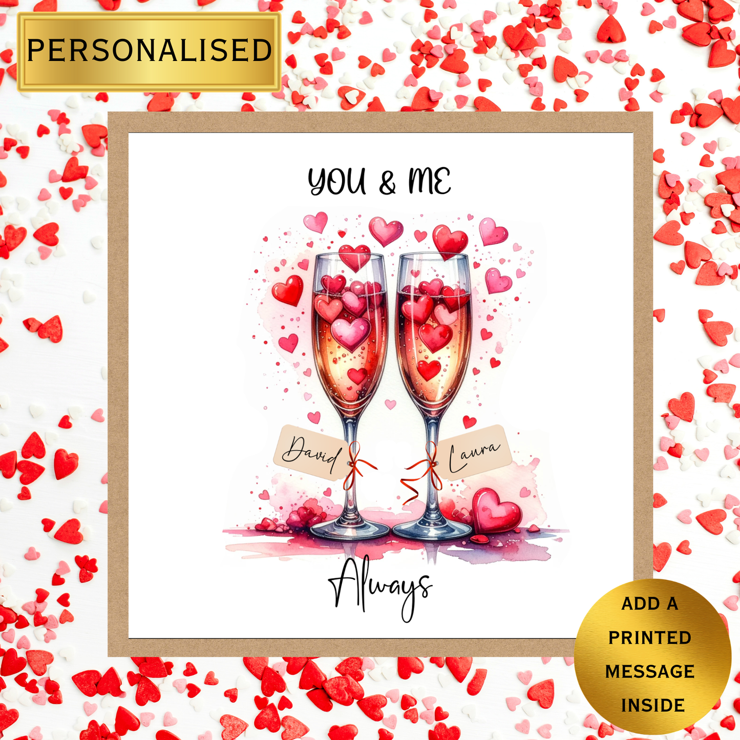 Personalised Valentine’s Day Card | You & Me Always Card | Personalised Anniversary Card | Romantic Champagne Glasses Card for Him Her