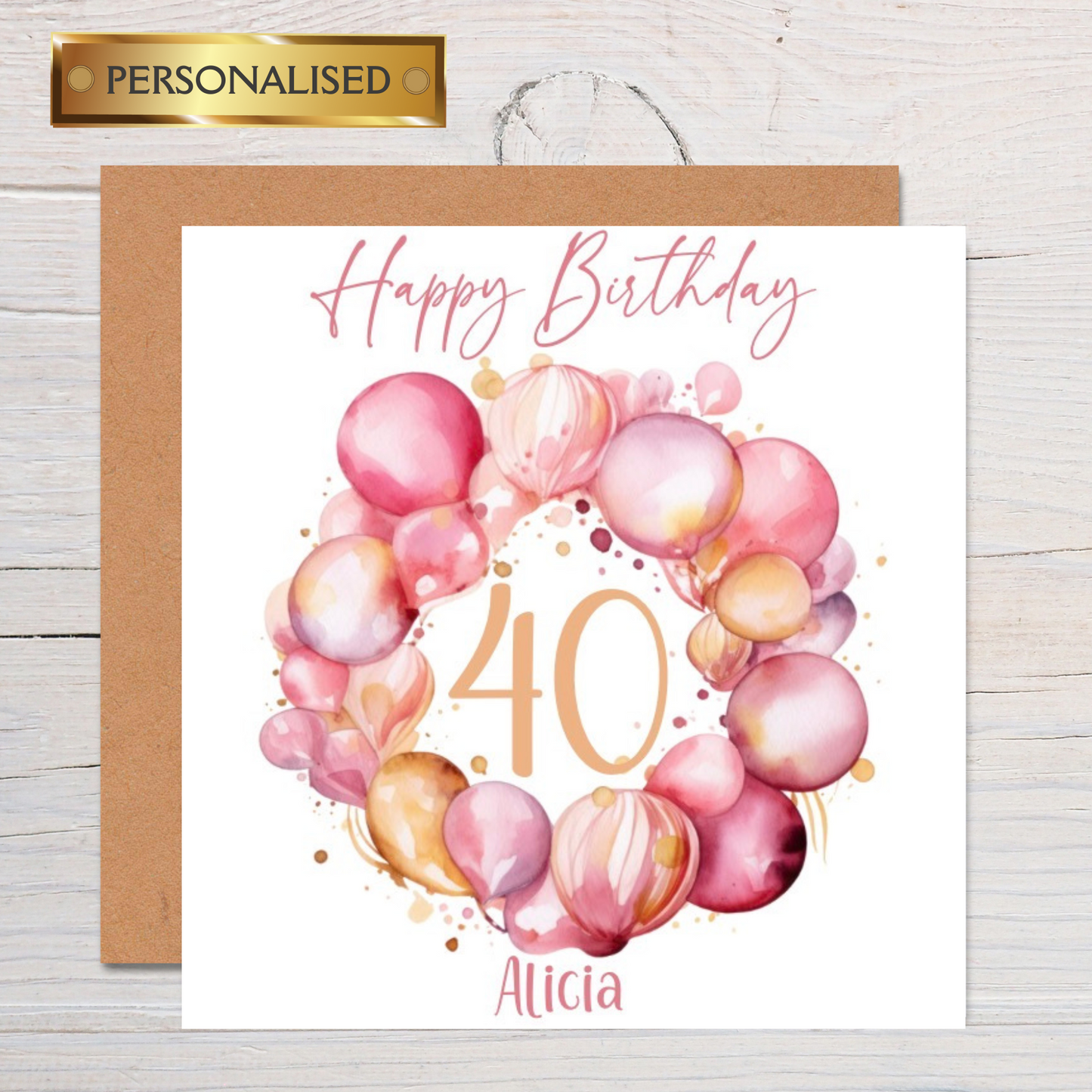 Personalised Female Birthday Card – Any Age, Name or Relation | Mum, Sister, Friend, Daughter | Balloon Wreath Design
