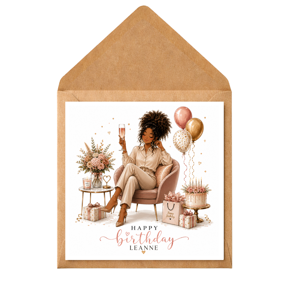 Personalised Birthday Card for Her, Elegant Birthday Card for Women, Daughter Sister Friend Bestie, Custom Name Birthday Card
