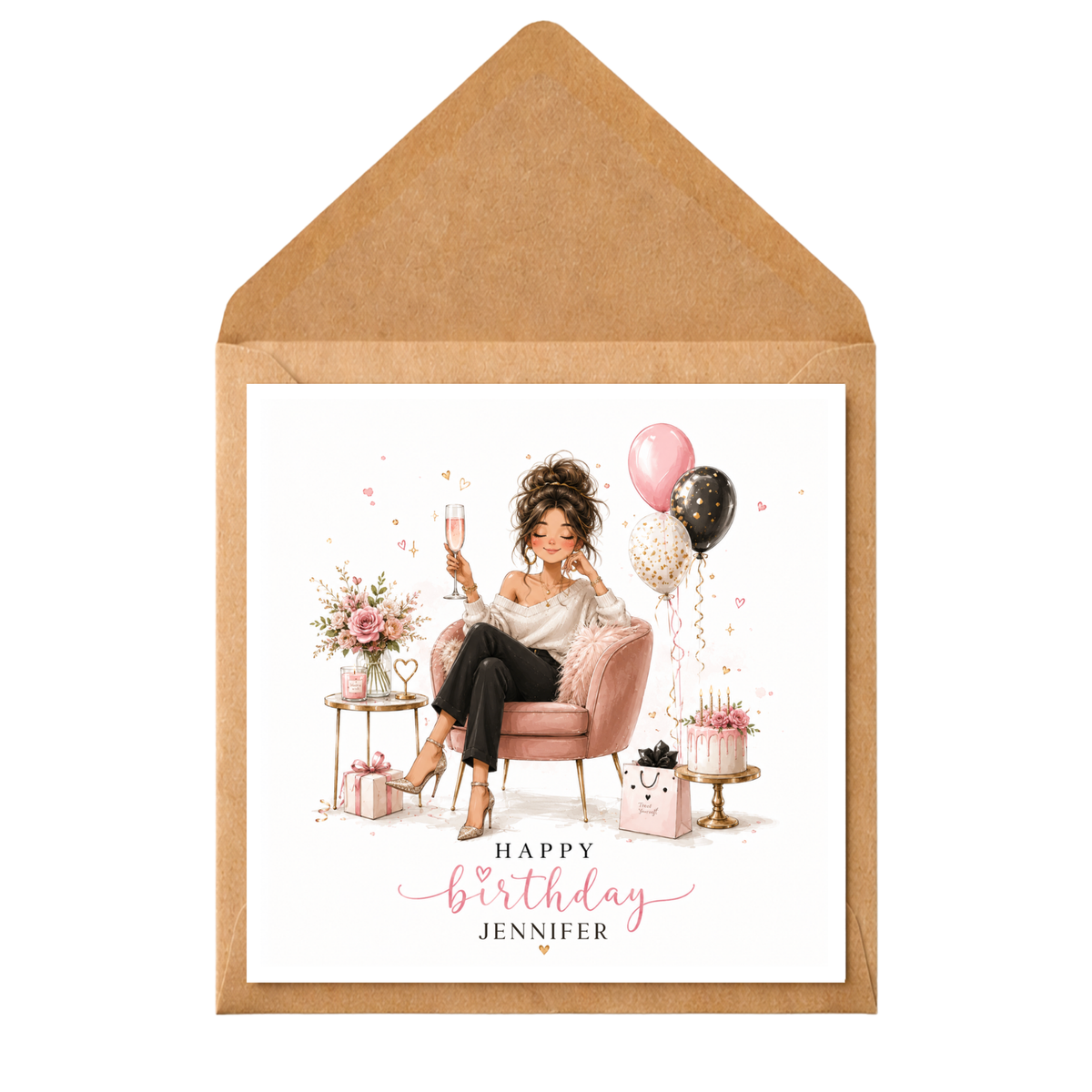 Personalised Birthday Card for Her, Elegant Birthday Card for Women, Daughter Sister Friend Bestie, Custom Name Birthday Card