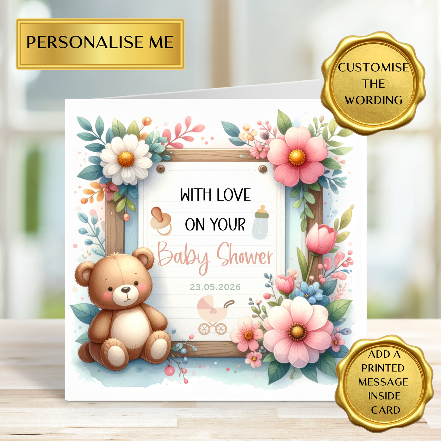 Personalised Baby Shower Card – Custom Wording & Option to Add a Message Inside