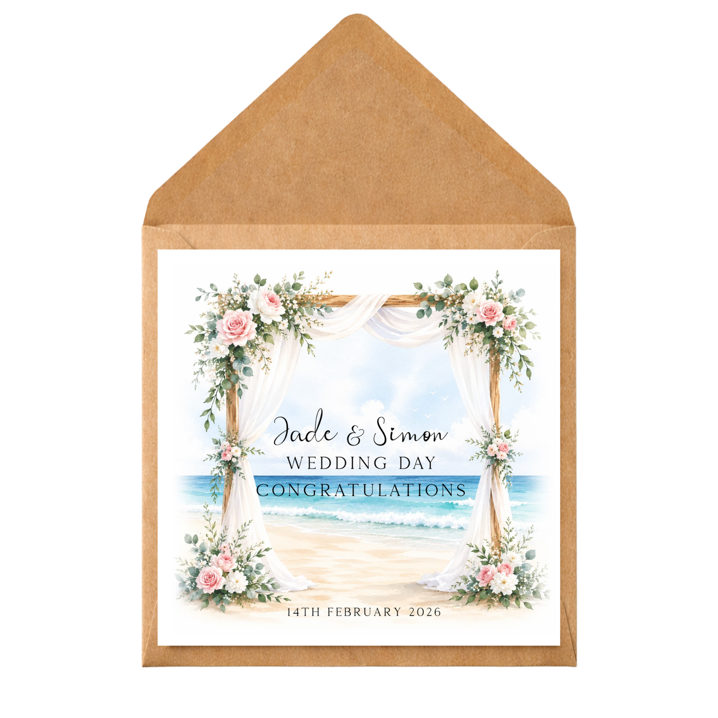 Personalised Beach Wedding Day Card | Custom Wedding Congratulations Card | Coastal Wedding Card | Bride & Groom Keepsake Card | Wedding Gift Card