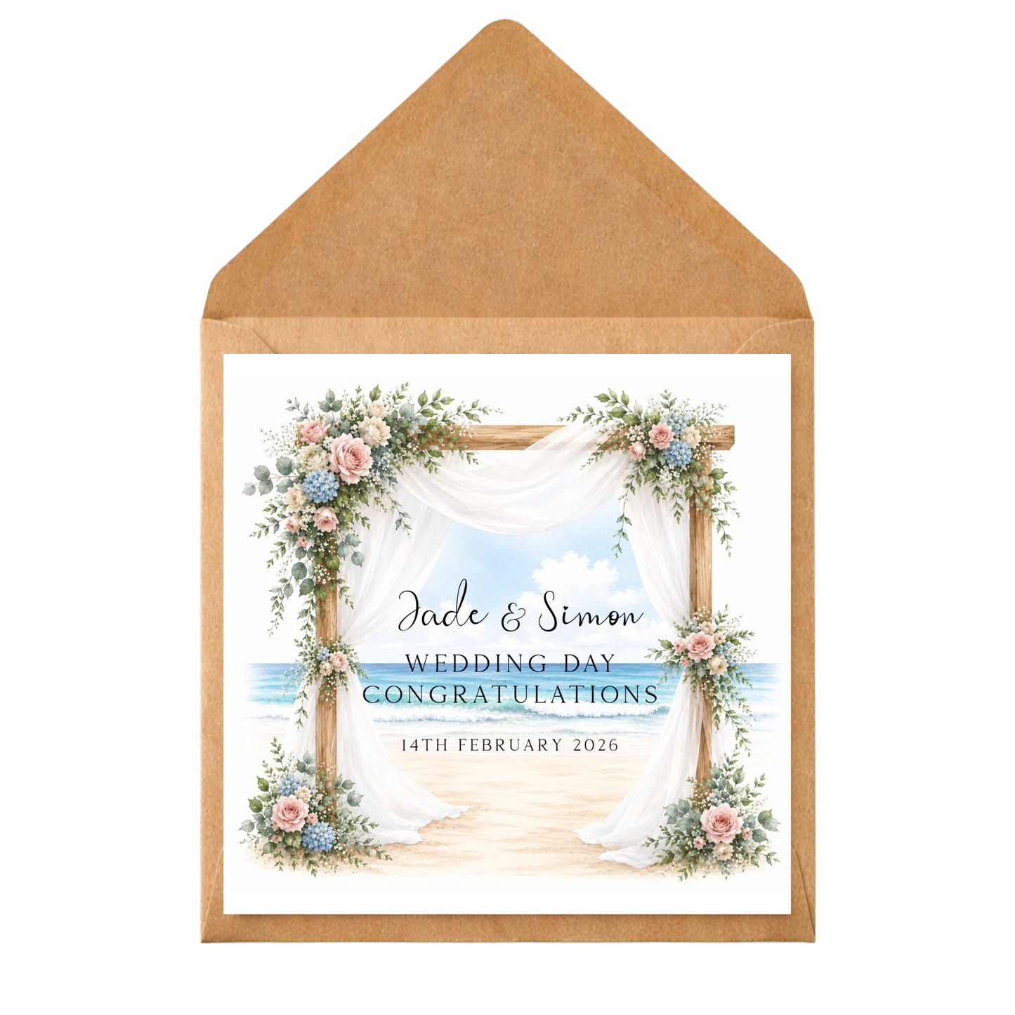Personalised Beach Wedding Day Card | Custom Wedding Congratulations Card | Coastal Wedding Card | Bride & Groom Keepsake Card | Wedding Gift Card