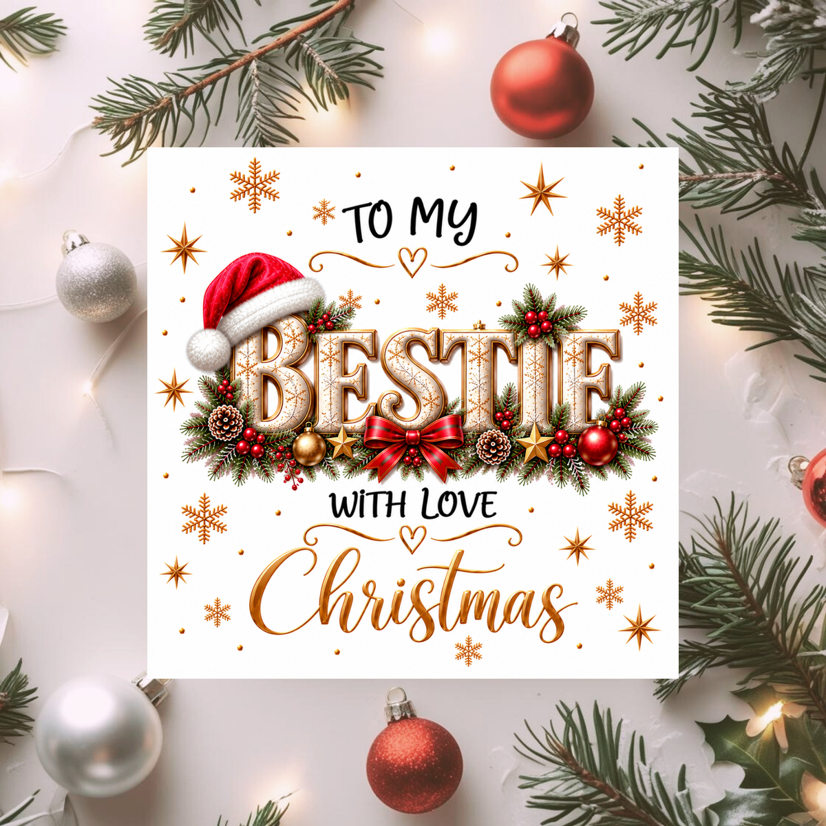 Bestie Christmas Card, To My Best Friend With Love, Festive Friendship Card, Christmas Card for Her Him, Female Friend Xmas Gift