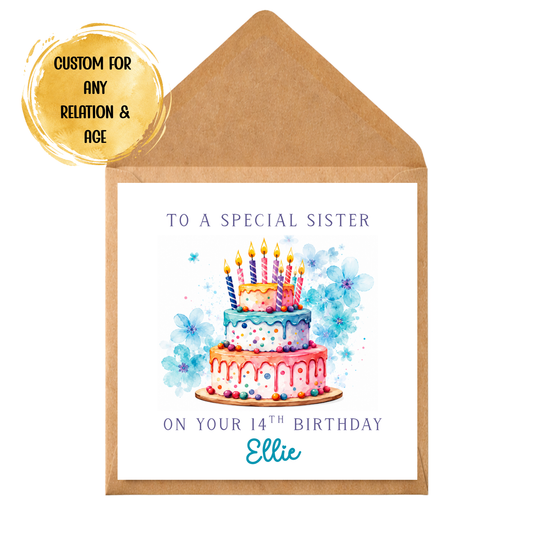 Personalised Sister Birthday Card: Custom Name & Age