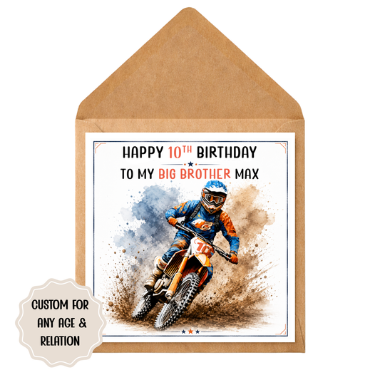 Personalised Motocross Birthday Card – Custom Name & Relation | Dirt Bike Birthday Card for Boys