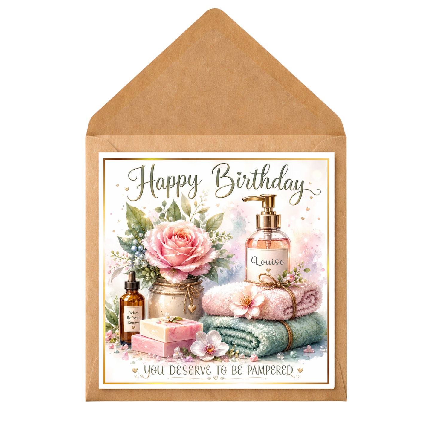 Personalised Birthday Card – Pamper Self Care Gift – Add Any Name, Age or Relation – Spa Birthday Card for Her – Relaxing Wellness Birthday