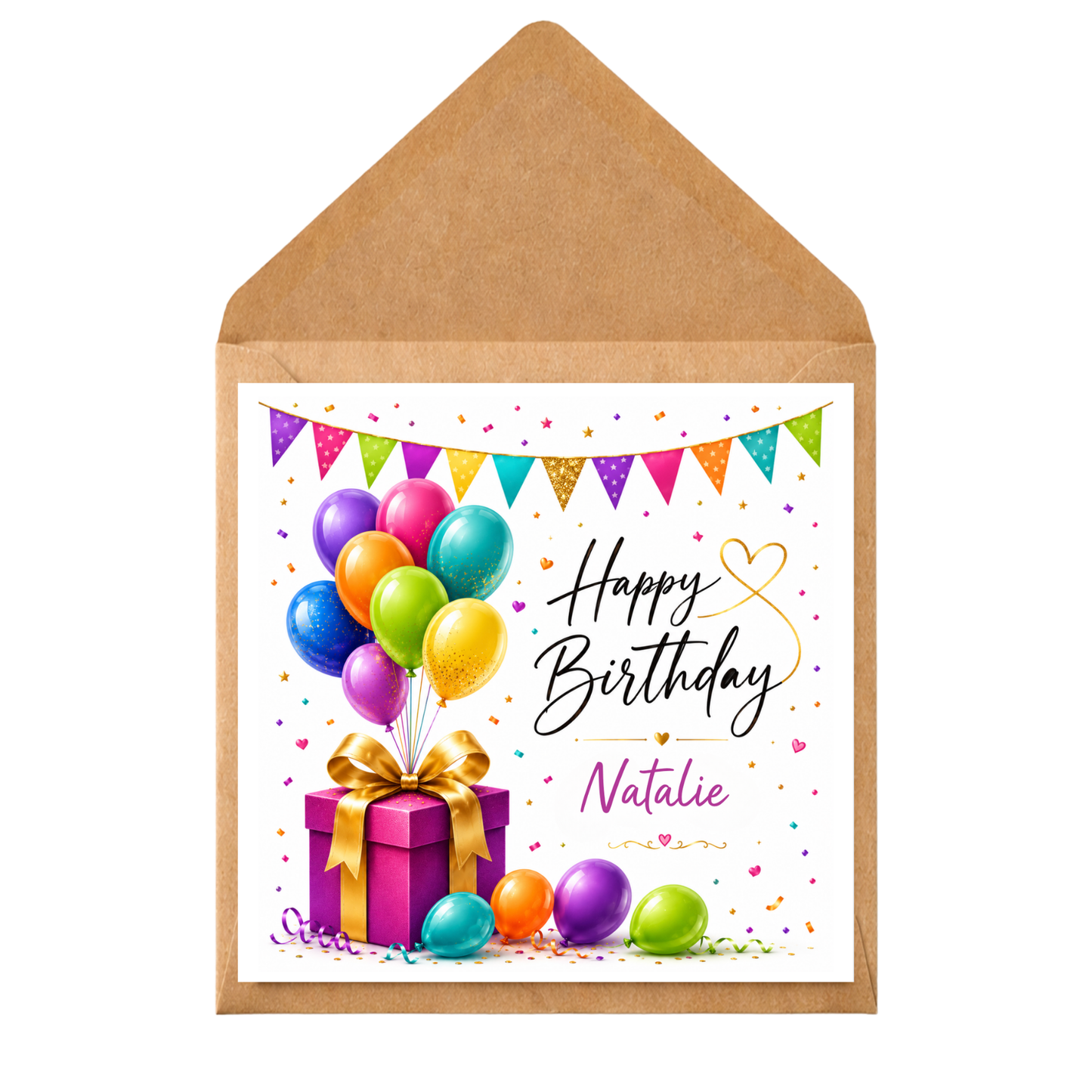 Personalised Birthday Card for Her, Custom Name Birthday Card, Colourful Balloons Card, Friend Sister Daughter Birthday